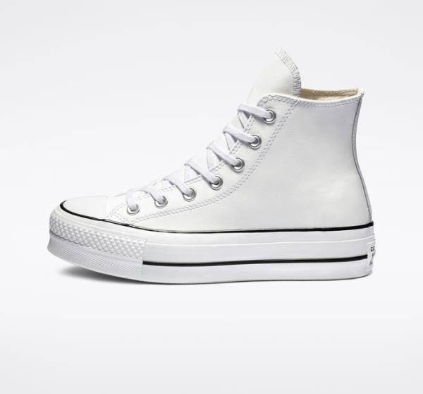 Converse Chuck Taylor All Star Lift Platform Läder Höga Sneakers Vita Svarta Vita | CV-835DZS