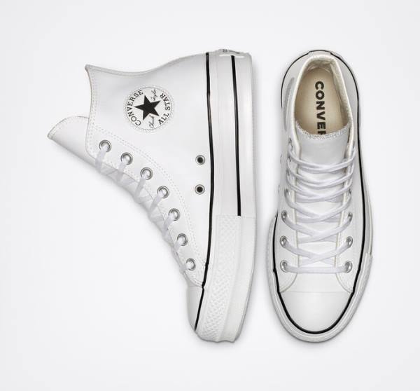 Converse Chuck Taylor All Star Lift Platform Läder Höga Sneakers Vita Svarta Vita | CV-835DZS