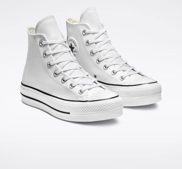 Converse Chuck Taylor All Star Lift Platform Läder Höga Sneakers Vita Svarta Vita | CV-835DZS