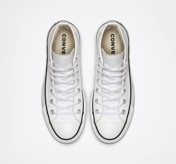 Converse Chuck Taylor All Star Lift Platform Läder Höga Sneakers Vita Svarta Vita | CV-835DZS