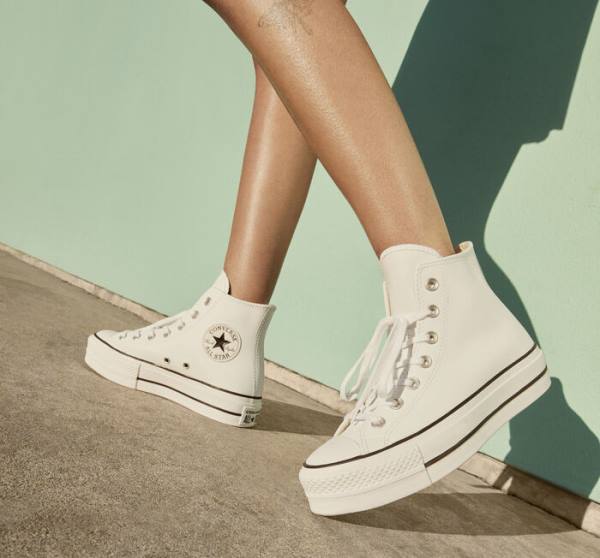 Converse Chuck Taylor All Star Lift Platform Läder Höga Sneakers Vita Svarta Vita | CV-835DZS