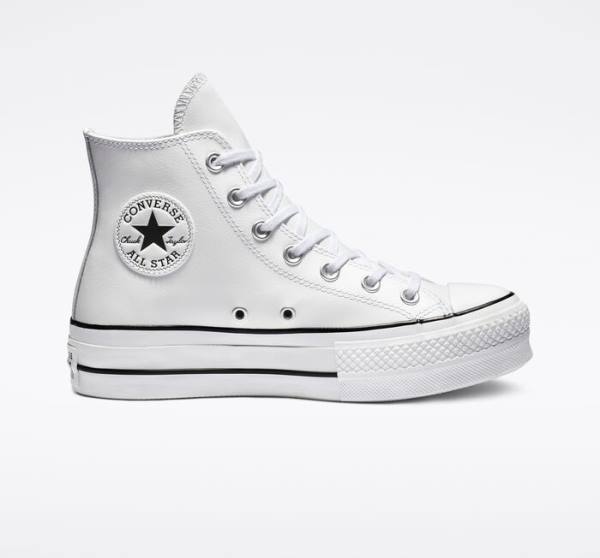 Converse Chuck Taylor All Star Lift Platform Läder Höga Sneakers Vita Svarta Vita | CV-835DZS