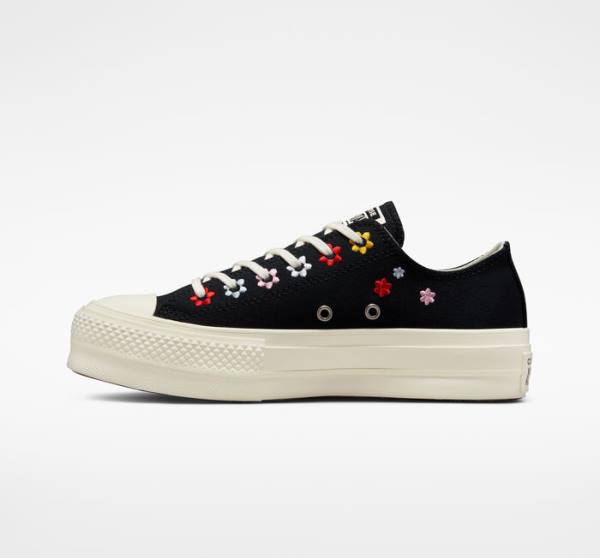 Converse Chuck Taylor All Star Lift Platform Floral Embroidery Låga Sneakers Svarta Olika Färger | CV-902NPB