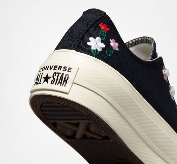 Converse Chuck Taylor All Star Lift Platform Floral Embroidery Låga Sneakers Svarta Olika Färger | CV-902NPB