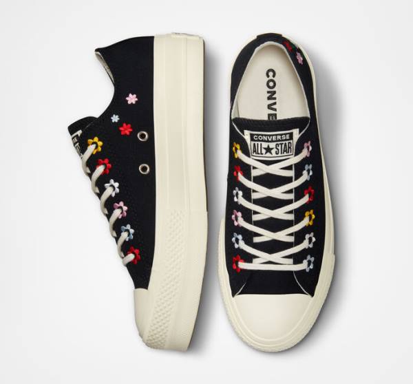 Converse Chuck Taylor All Star Lift Platform Floral Embroidery Låga Sneakers Svarta Olika Färger | CV-902NPB