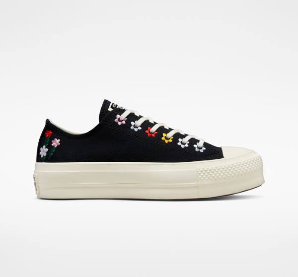 Converse Chuck Taylor All Star Lift Platform Floral Embroidery Låga Sneakers Svarta Olika Färger | CV-902NPB