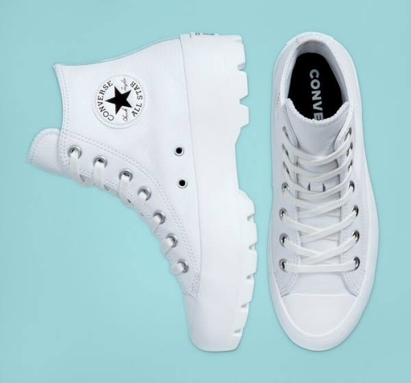 Converse Chuck Taylor All Star Lugged Läder Höga Sneakers Vita Svarta Vita | CV-072ZJL