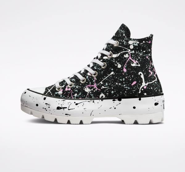 Converse Chuck Taylor All Star Lugged Paint Splatter Höga Sneakers Svarta Grå Rosa | CV-310DKY