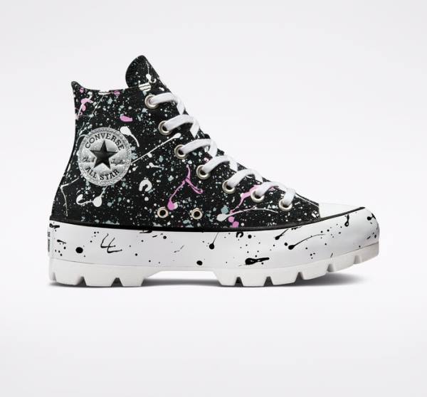 Converse Chuck Taylor All Star Lugged Paint Splatter Höga Sneakers Svarta Grå Rosa | CV-310DKY