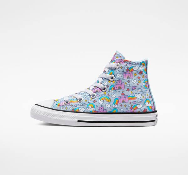 Converse Chuck Taylor All Star Rainbow Castles Höga Sneakers Blå Rosa | CV-147OTK