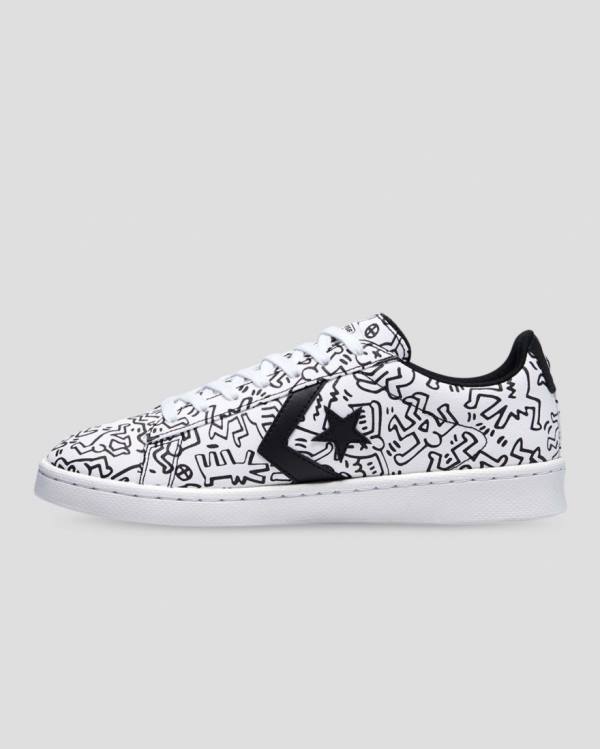 Converse Keith Haring Pro Läder Låga Sneakers Vita Svarta Röda | CV-059KQH