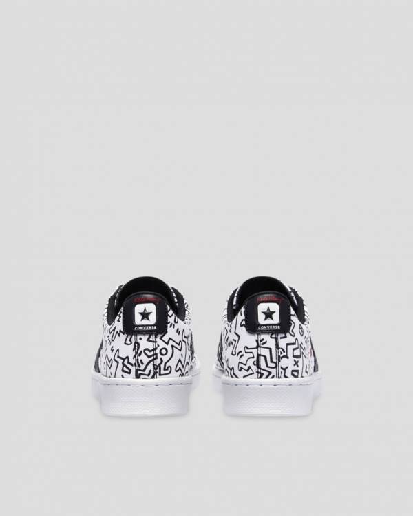 Converse Keith Haring Pro Läder Låga Sneakers Vita Svarta Röda | CV-059KQH