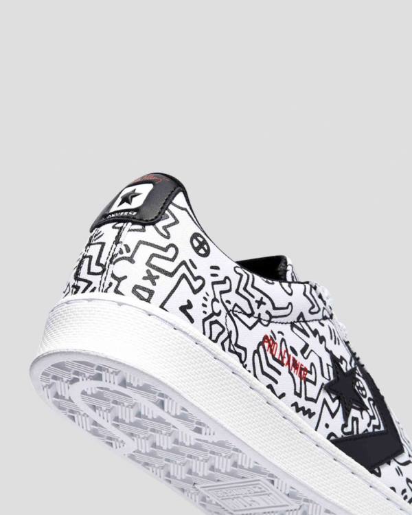 Converse Keith Haring Pro Läder Låga Sneakers Vita Svarta Röda | CV-059KQH