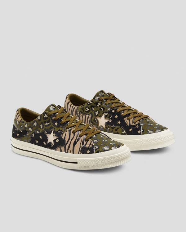 Converse One Star Archive Print Mix Låga Sneakers Olivgröna Leopard | CV-271NEK