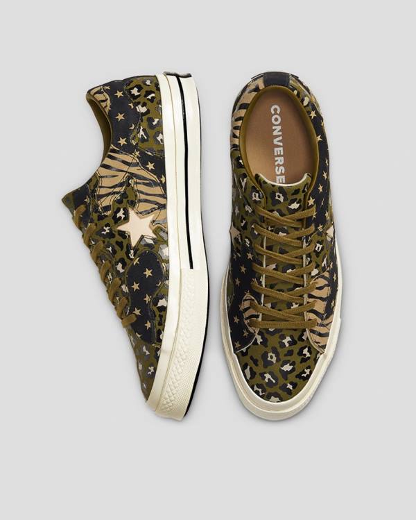 Converse One Star Archive Print Mix Låga Sneakers Olivgröna Leopard | CV-271NEK