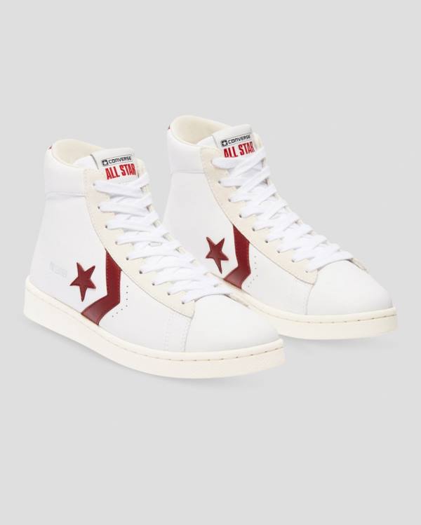 Converse Pro Läder Italy Höga Sneakers Vita Röda | CV-836LJE