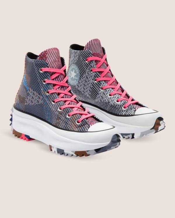 Converse Run Star Hike Knit Print Höga Sneakers Blå Röda | CV-475ANE