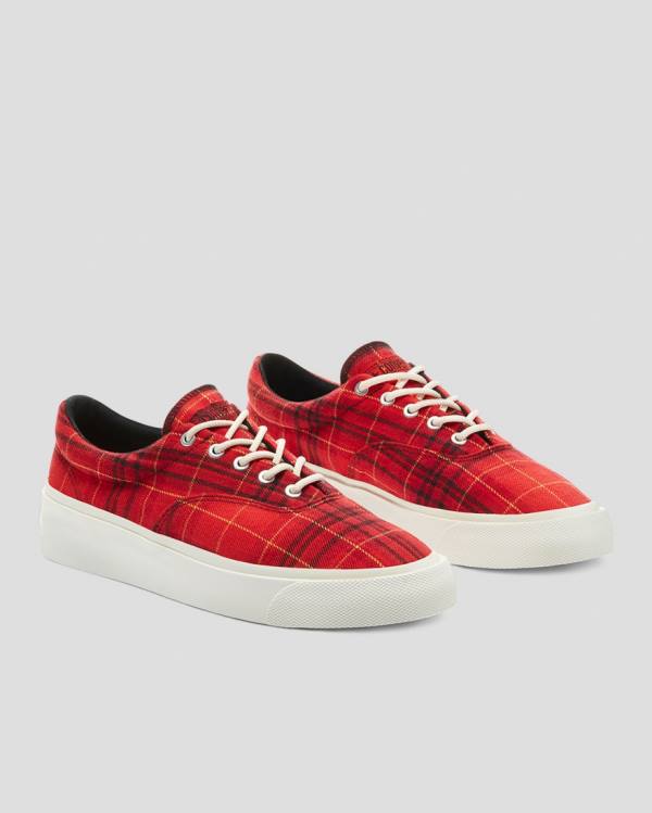 Converse Skidgrip Twisted Plaid Låga Sneakers Röda | CV-342JHX